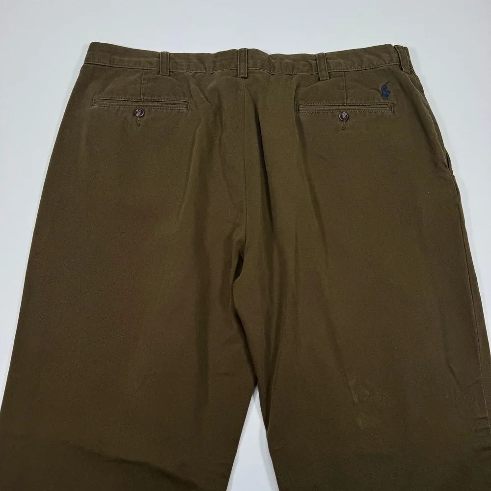 Vintage Polo Ralph Lauren Preston Mens Chinos 38x32 Brown Cotton Flat Front